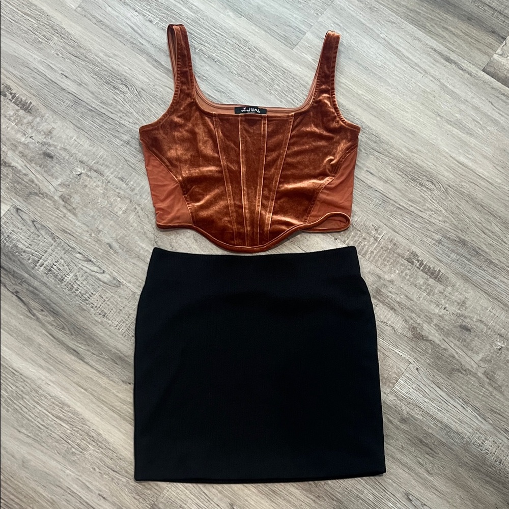 BCBGeneration Rust Velvet Top and skirt
